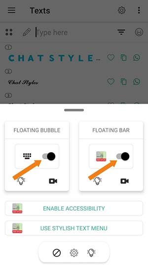 Floating Bubble और Floating Bar को Enable कर लें।