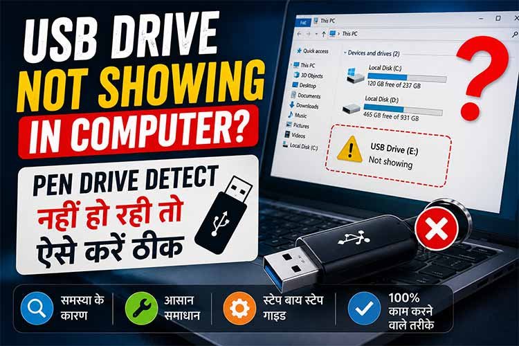 Read more about the article USB Drive/Pen Drive कंप्यूटर में नहीं दिख रही? जानिए समस्या का आसान समाधान